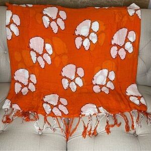 Clemson Tigers Infinity Scarf Beaded Fringes Wide 32x28